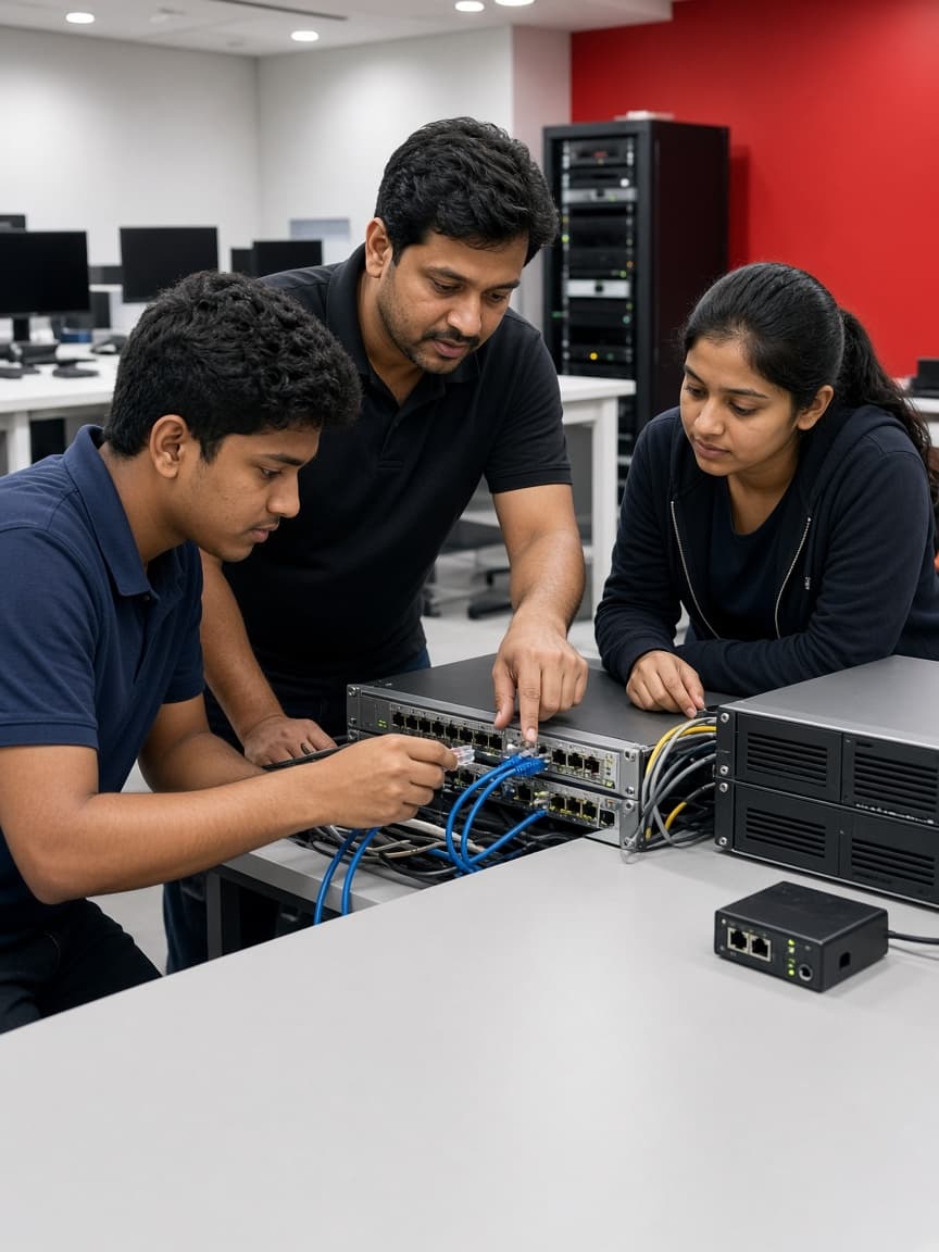Learners and a mentor working together in a Jetking lab