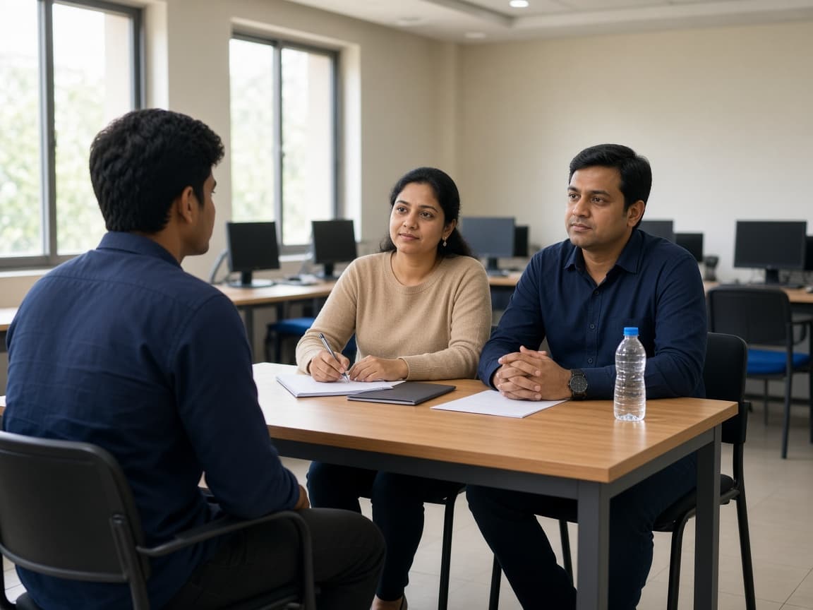 A panel interviewing a student in a mock interview