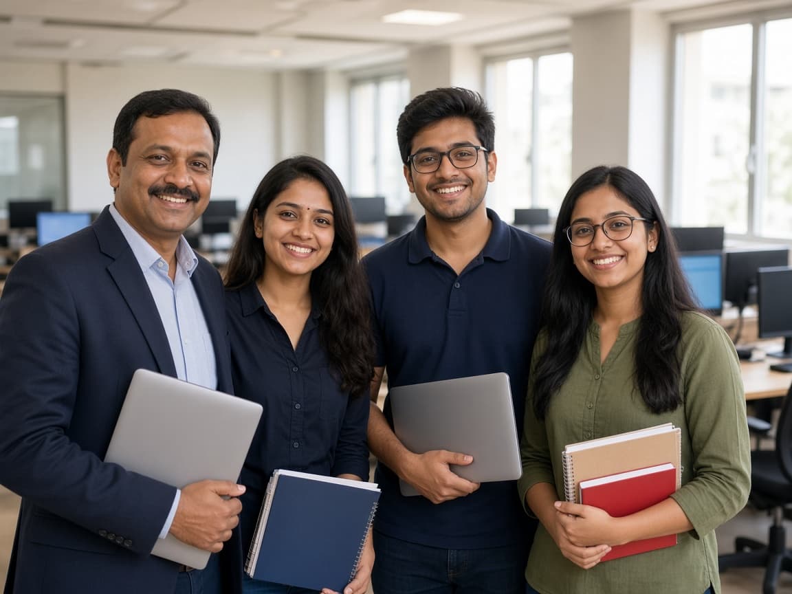 A Jetking instructor with students after class