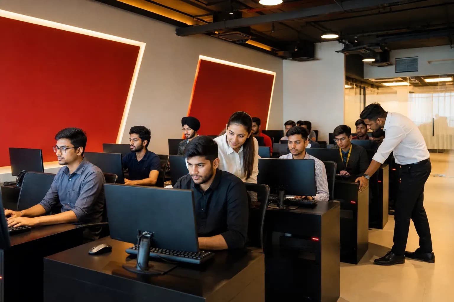 Students learning in a modern Jetking-style IT training classroom