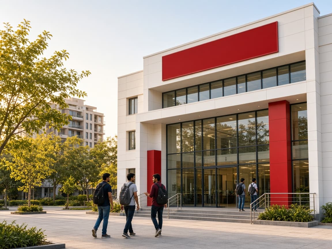 Students walking into a modern Jetking training centre
